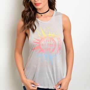 Promesa “Live By The Sun… Love By The Moon” Muscle Tee/Tank Size L Gray Sheer